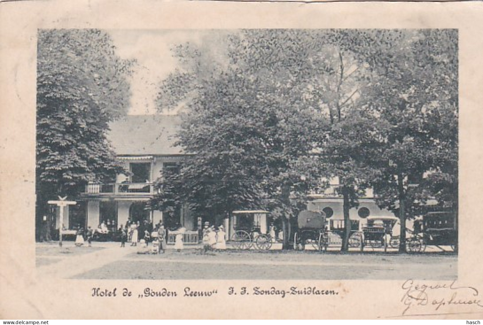 2604119Zuidlaren, Hotel De ,,Gouden Leeuw’’ Zie Sjeesjes. (poststempel 1902)(bovenrand Afgeknipt) - Zuidlaren