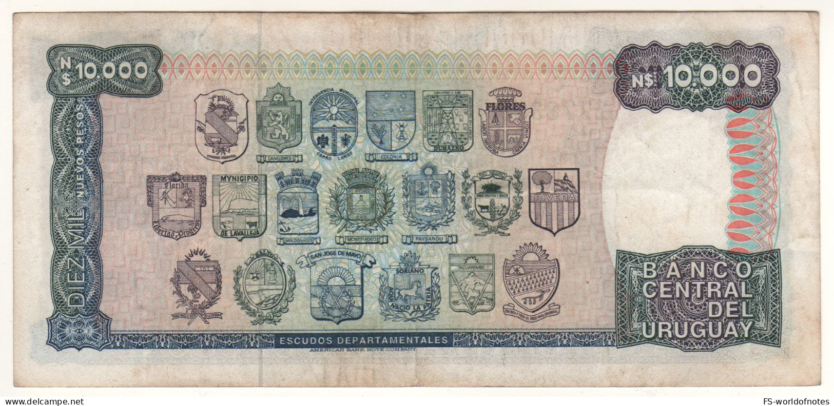 URUGUAY  10’000  Nuevo Pesos P67b  Serie C   ND  1987   "Monumento A La Bandera, Montevideo" - Uruguay