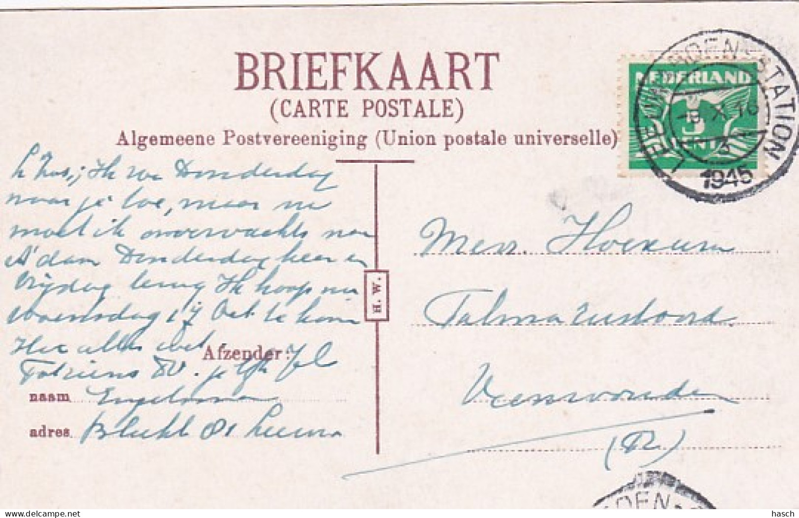 2604179Leeuwarden, St. Bonifacius Hospitaal Voorstreek (achtergrond)(poststempel 1945) - Leeuwarden