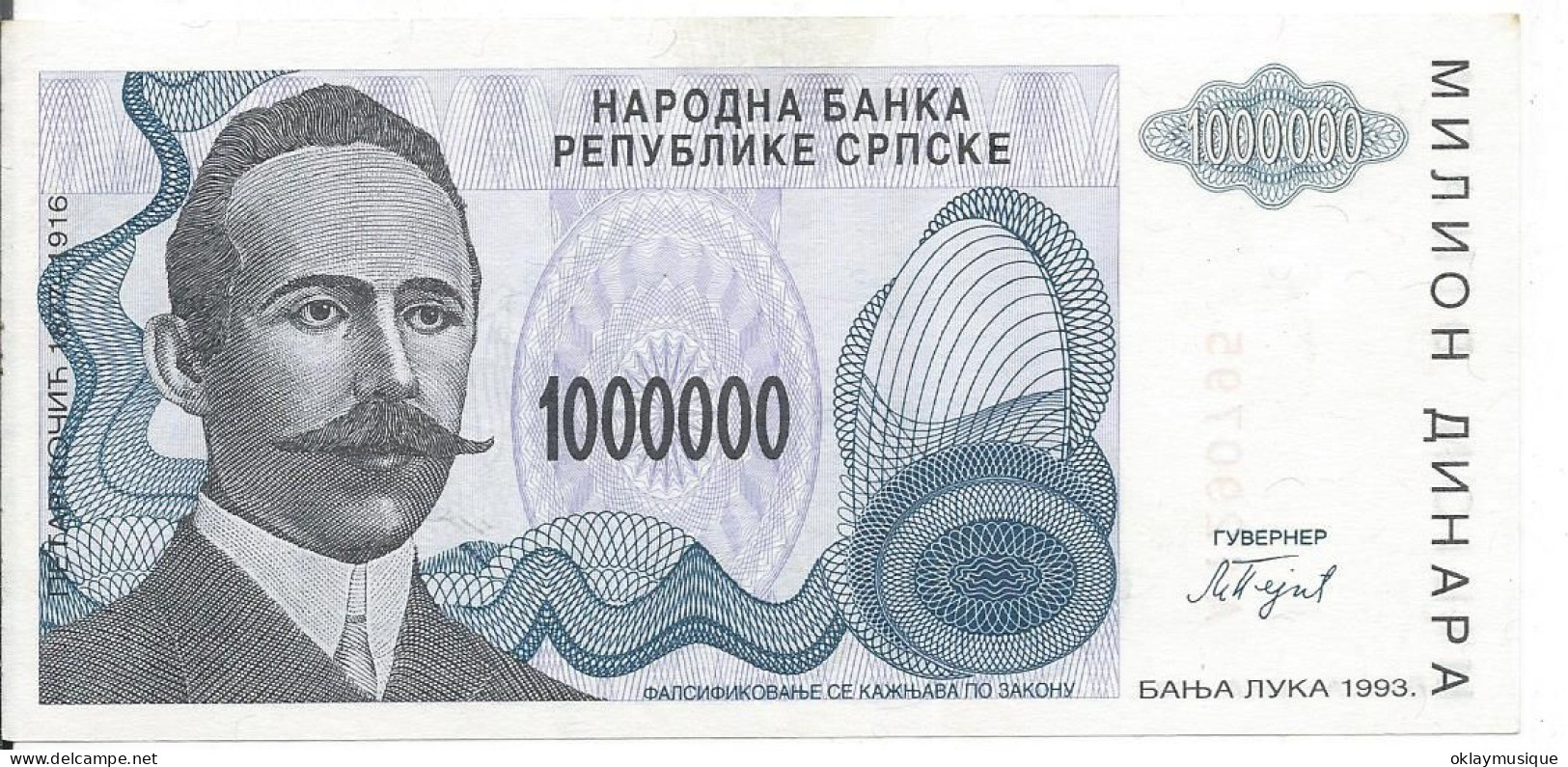 BOSNIE HERZEGOVINE› Bosnie, République Serbe 1000,000 Dinara 1993 - Bosnia Erzegovina