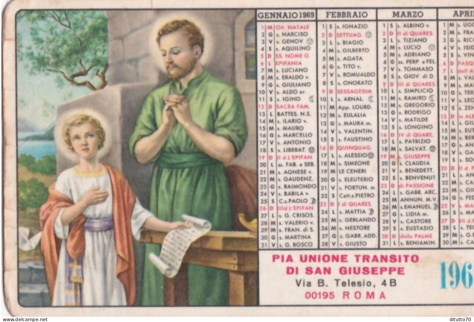 Calendarietto - Pia Unione Transito Di S.giuseppe -  Roma - Anno 1969 - Small : 1961-70