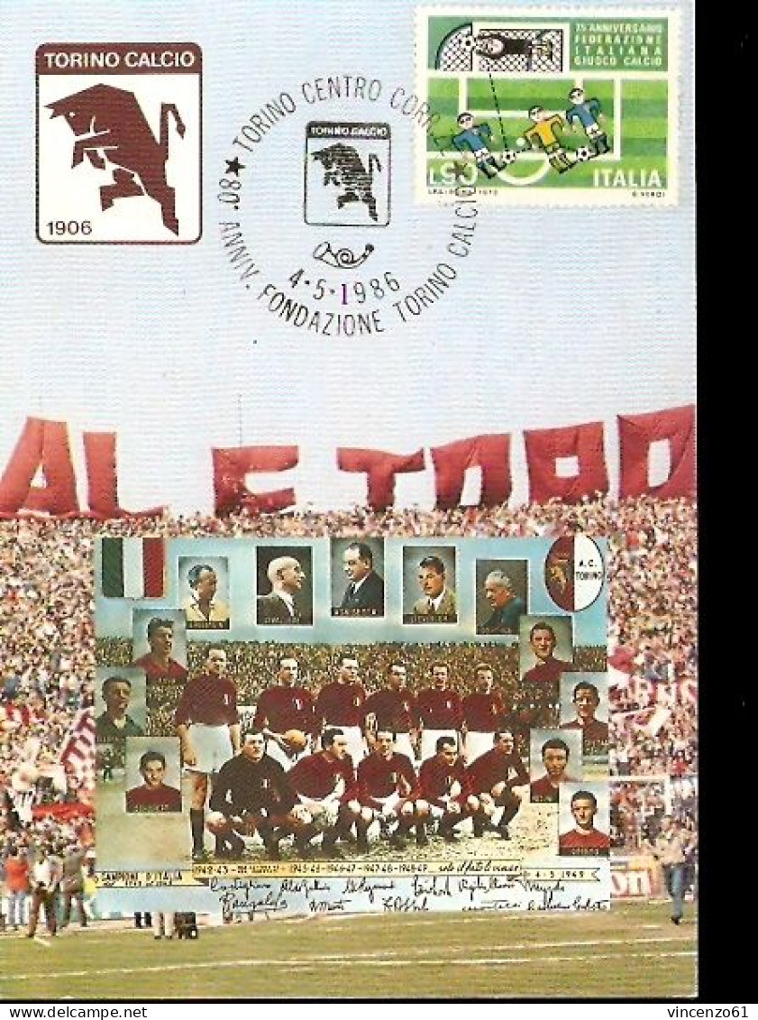 CARTOLINA CON ANNULLO SPECIALE 80 FONDAZIONE TORINO 1986 - Famous Clubs