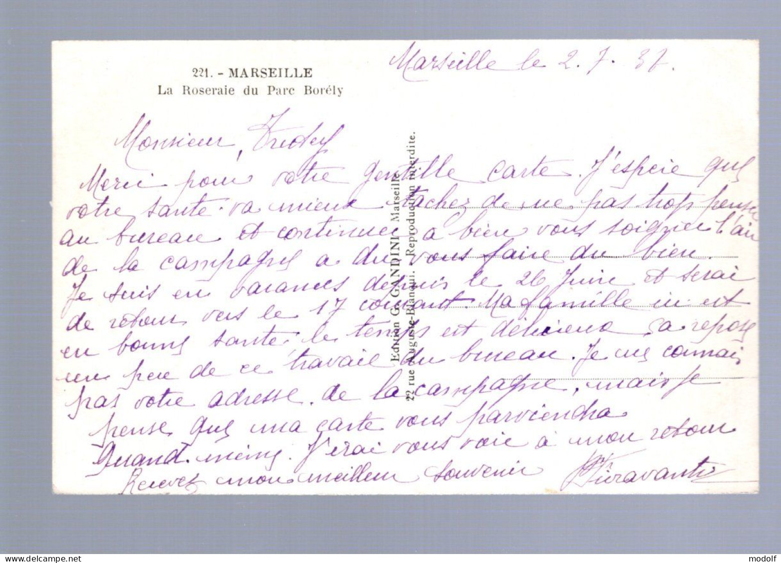 CPA - 13 - Marseille - La Roseraie Du Parc Borély - Circulée En 193? - Parks