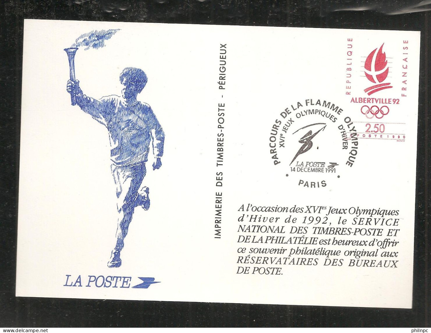 France, Entier Postal, Souvenir Philatélique, 2632, Paris, TTB, Parcours De La Flamme Olympique, Albertville 92 - Pseudo-officiële  Postwaardestukken