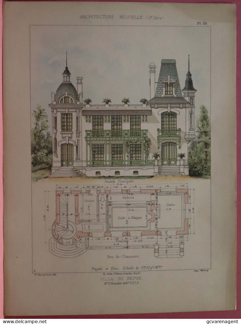 2 PLANS =  VILLA DU REPOS  Mr. BRANDON  ARCHITECTE   37 X 28 CM  VOIR LES IMAGES ÉTAT DES PLANS - Architektur