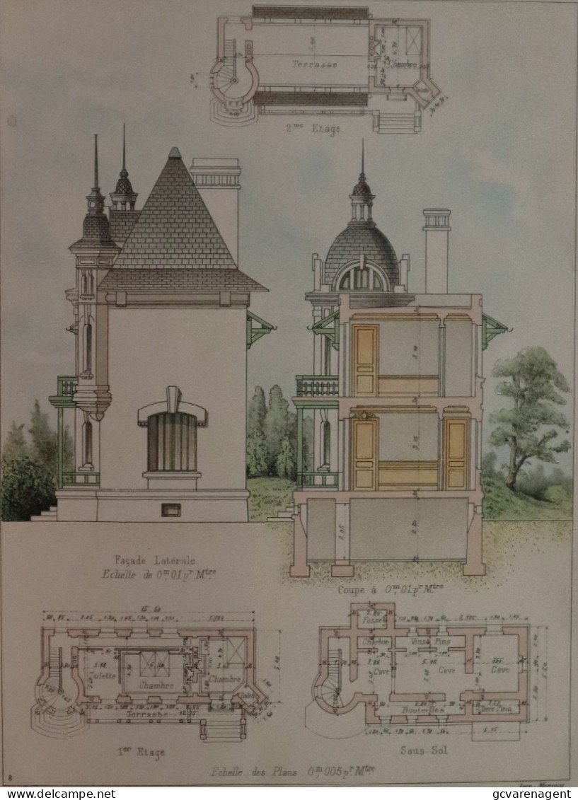 2 PLANS =  VILLA DU REPOS  Mr. BRANDON  ARCHITECTE   37 X 28 CM  VOIR LES IMAGES ÉTAT DES PLANS - Architectuur