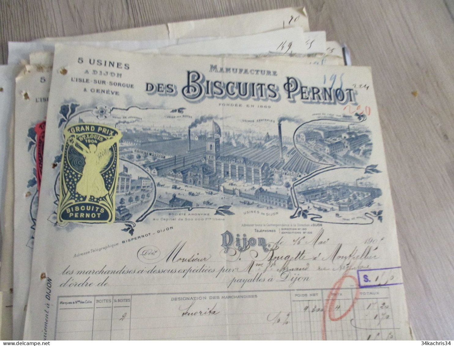 Facture Illustrée + Vignette Biscuits Pernot 1905 Dijon - Sonstige & Ohne Zuordnung