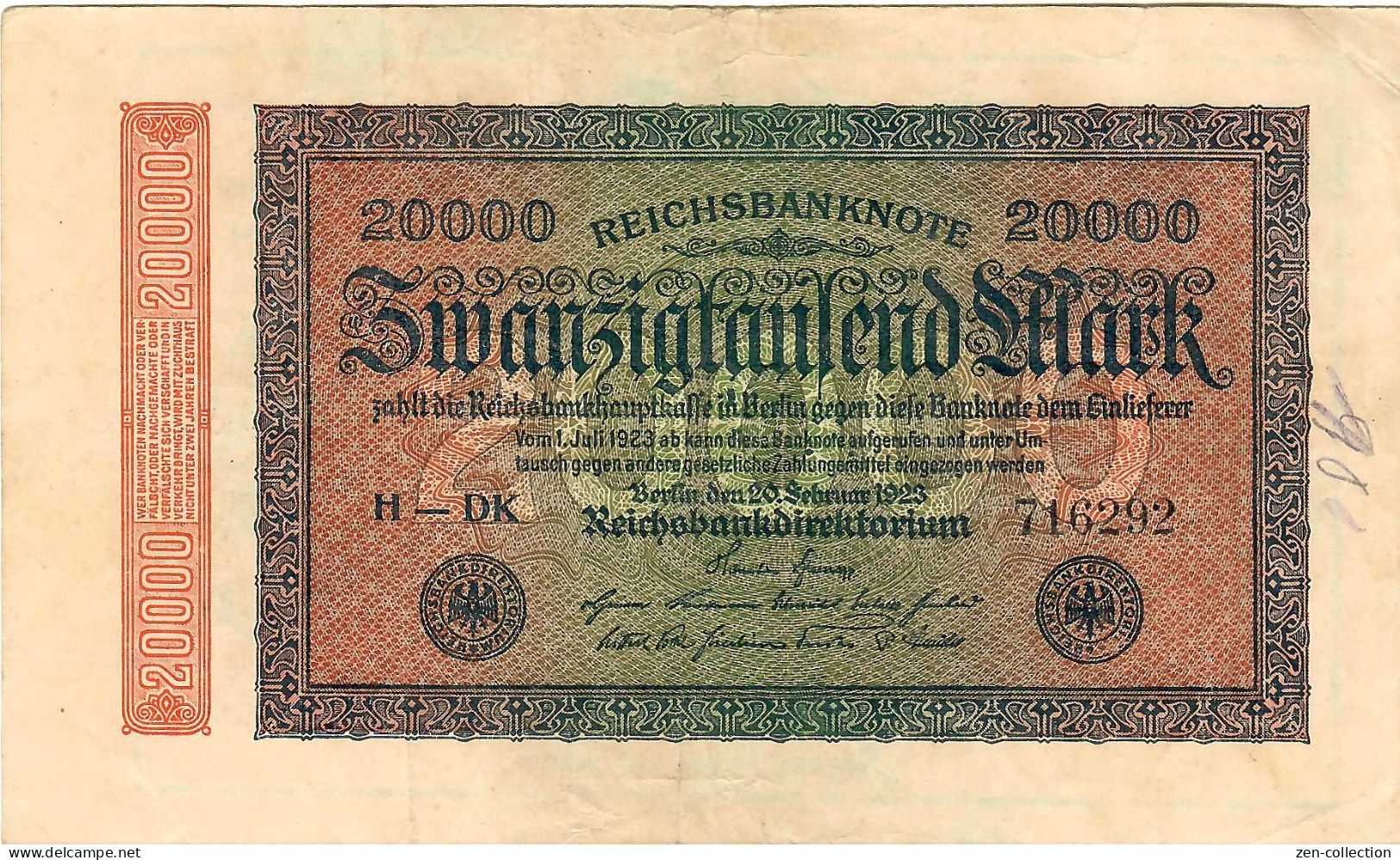 WW2 Germany Soviet Propaganda FORGERY Overprint On Genuine 20,000 Mark 1923 Banknote VF - Other & Unclassified