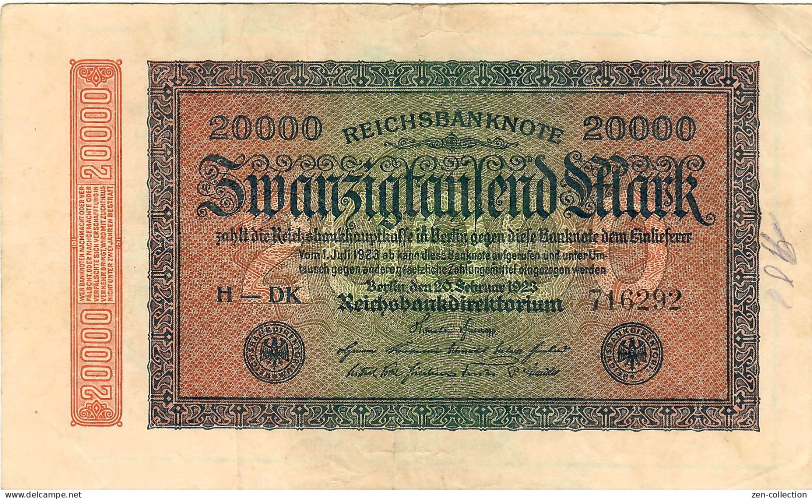 WW2 Germany Soviet Propaganda FORGERY Overprint On Genuine 20,000 Mark 1923 Banknote VF - Autres & Non Classés