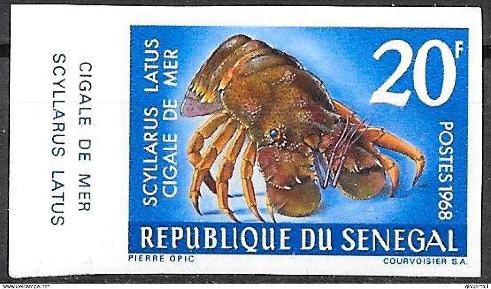 Senegal/Sénégal: Non Dentellati, Imperforate, Non Dentelé, Scyllarides Latus, (cigala Di Mare, Sea Cicada, Cigale De Mer - Crostacei