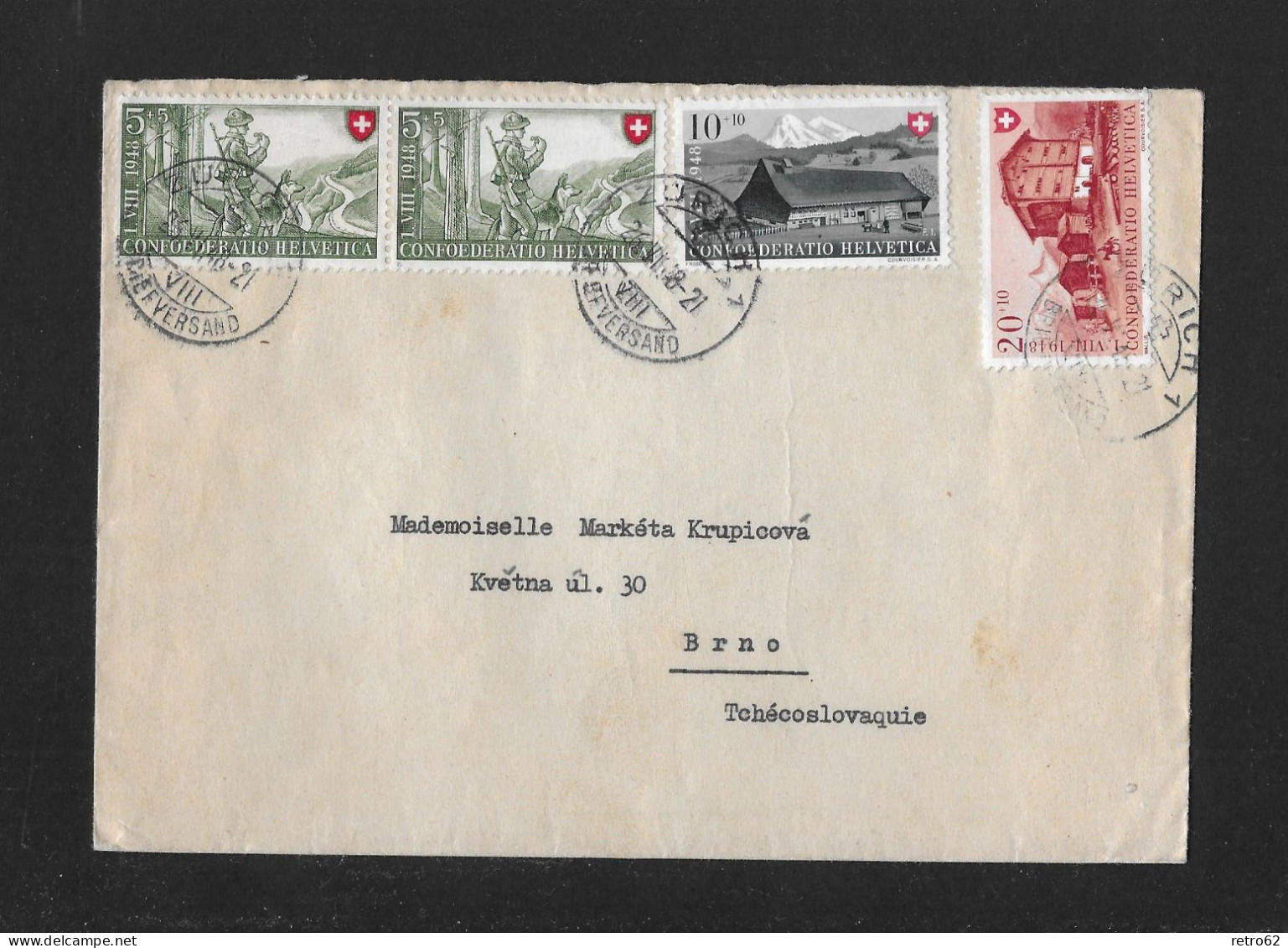 1948 ARBEIT UND SCHWEIZER HAUS III ► Brief Von Zürich Nach Brno Tschechoslowakei - Covers & Documents