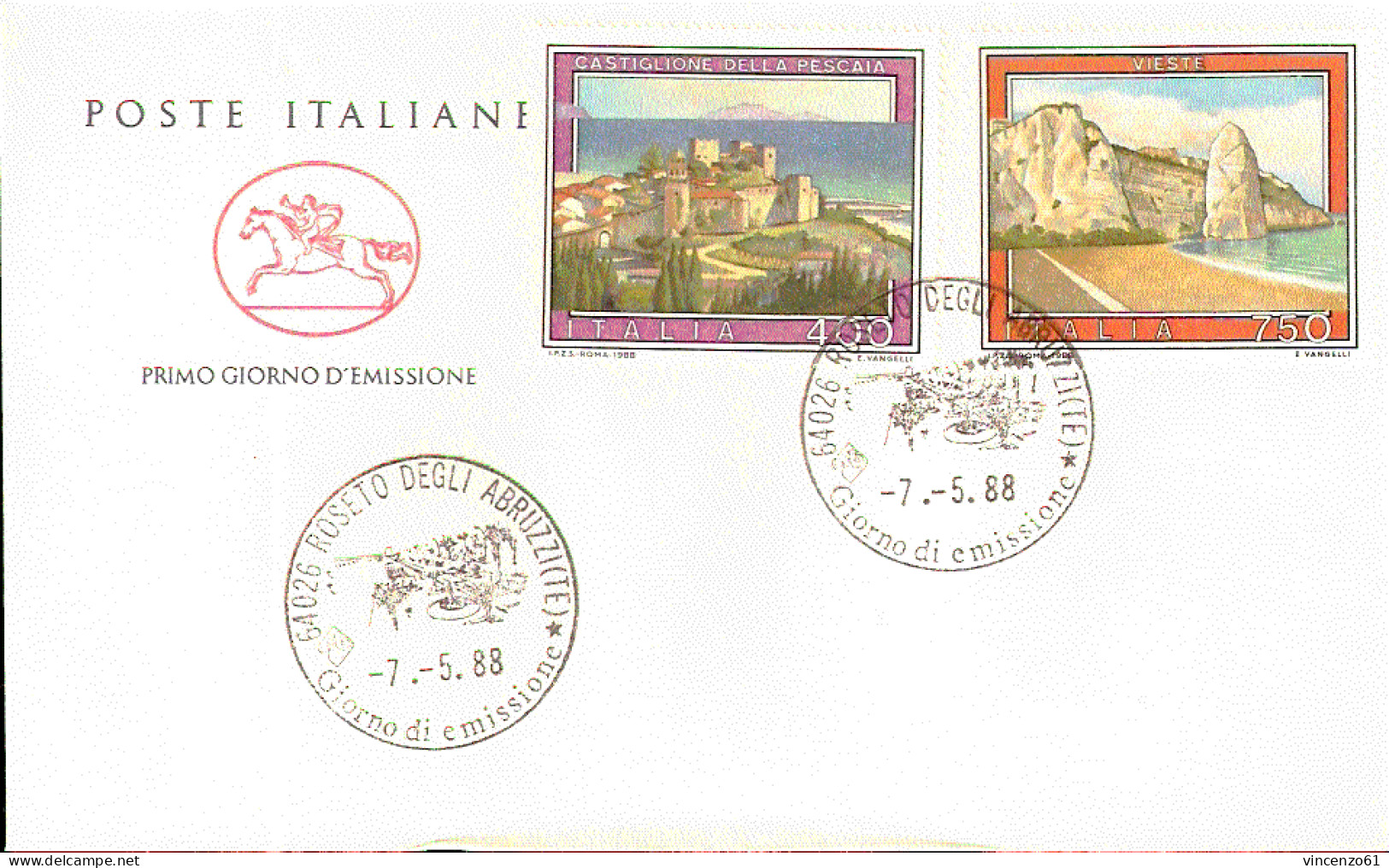 1988 BUSTA CON ANNULLO FDC Turistica. 15ª Serie. CASTIGLION DELLA PESCAIA VIESTE LIGNANO SABBIADORO  NOTO - Other & Unclassified