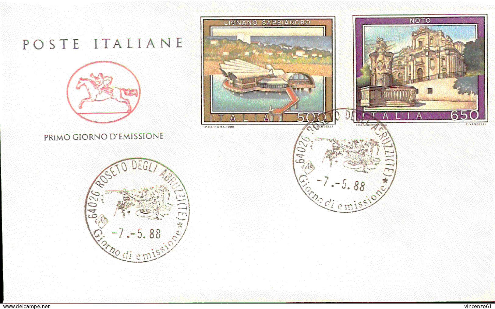 1988 BUSTA CON ANNULLO FDC Turistica. 15ª Serie. CASTIGLION DELLA PESCAIA VIESTE LIGNANO SABBIADORO  NOTO - Other & Unclassified