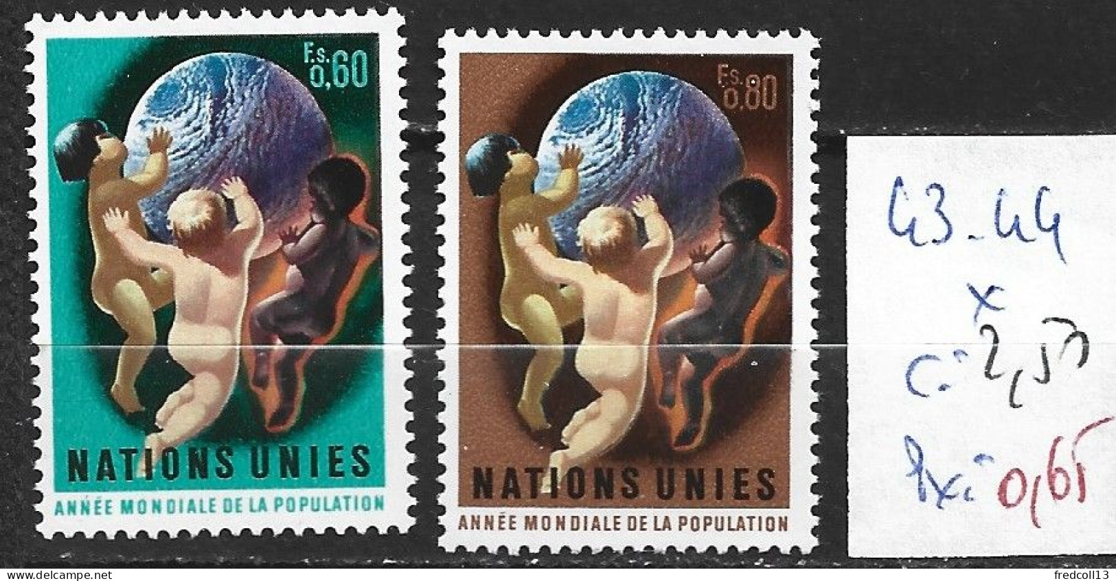 NATIONS UNIES OFFICE DE GENEVE 43-44 * Côte 2.50 € - Unused Stamps