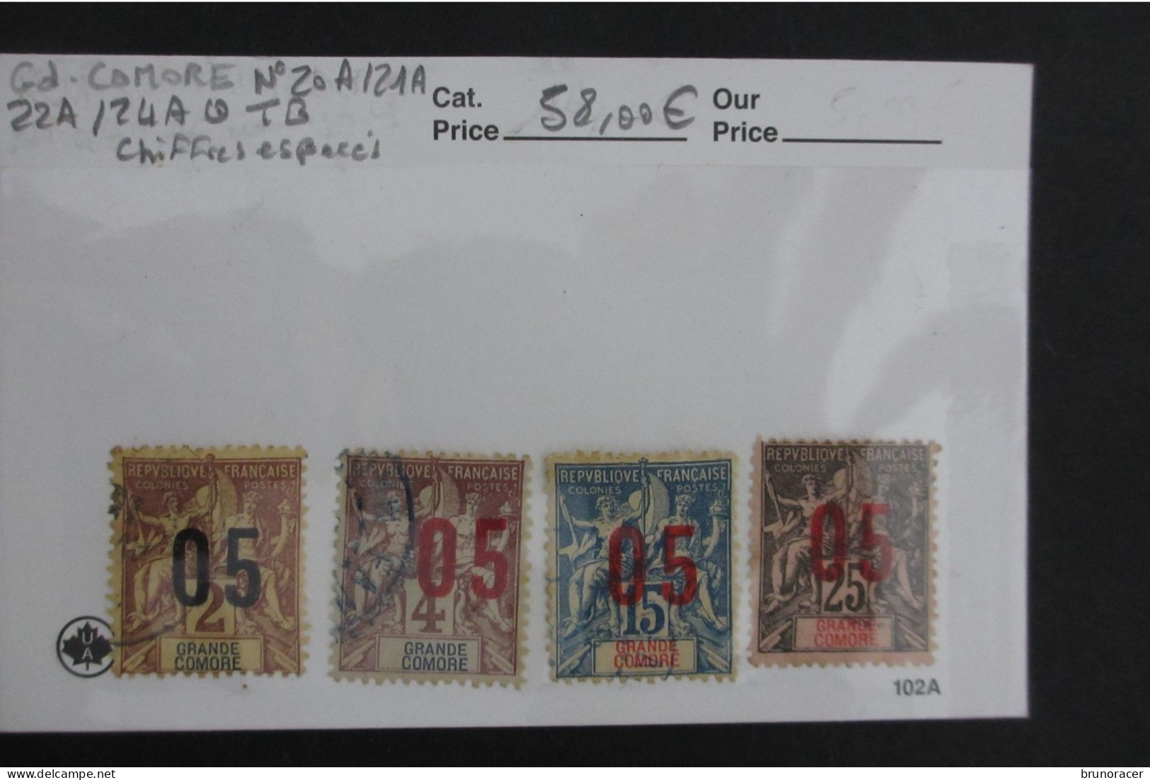 COLONIES Gde COMORE N°20A/21A/22A/24A  CHIFFRES ESPACES Oblit. TB COTE 58 EUROS VOIR SCANS - Unused Stamps