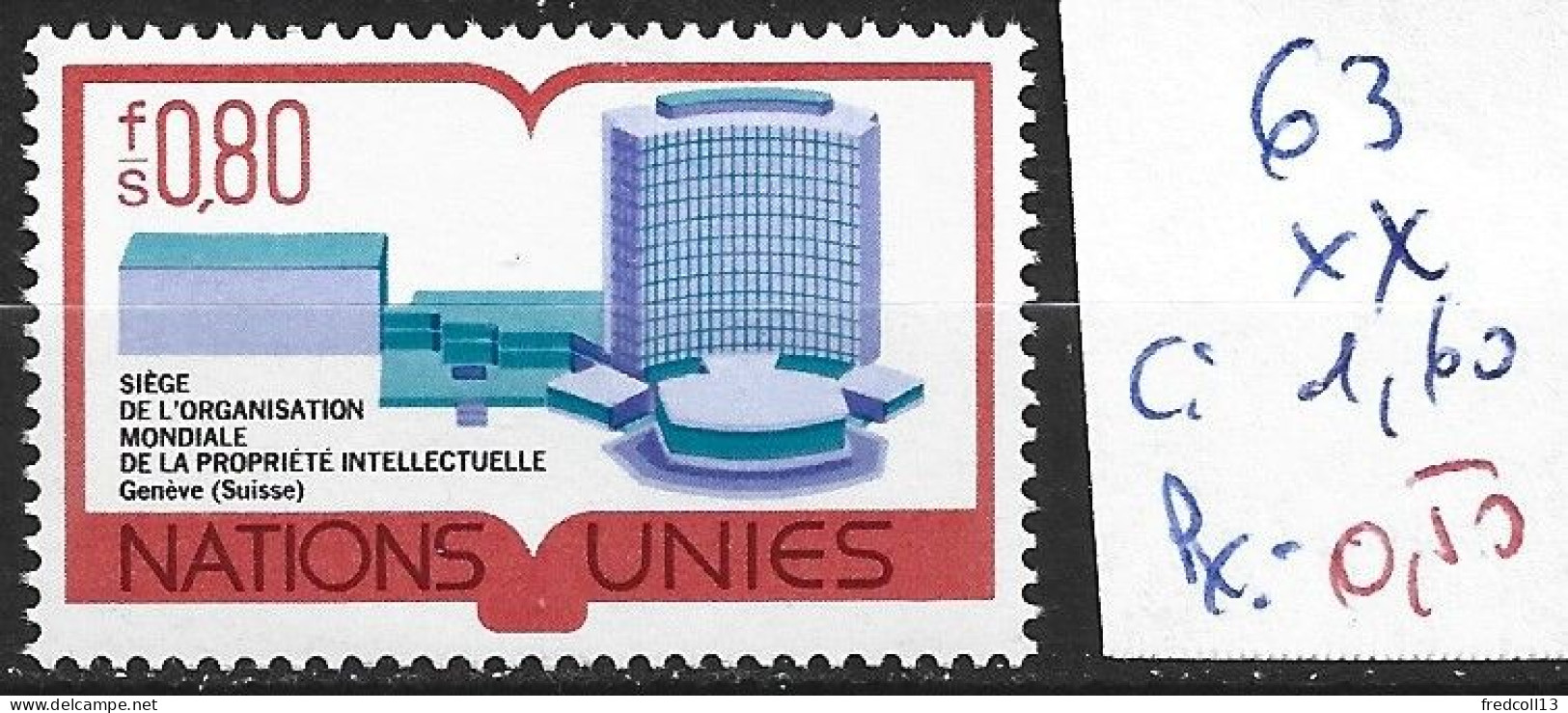 NATIONS UNIES OFFICE DE GENEVE 63 ** Côte 1.60 € - Ungebraucht