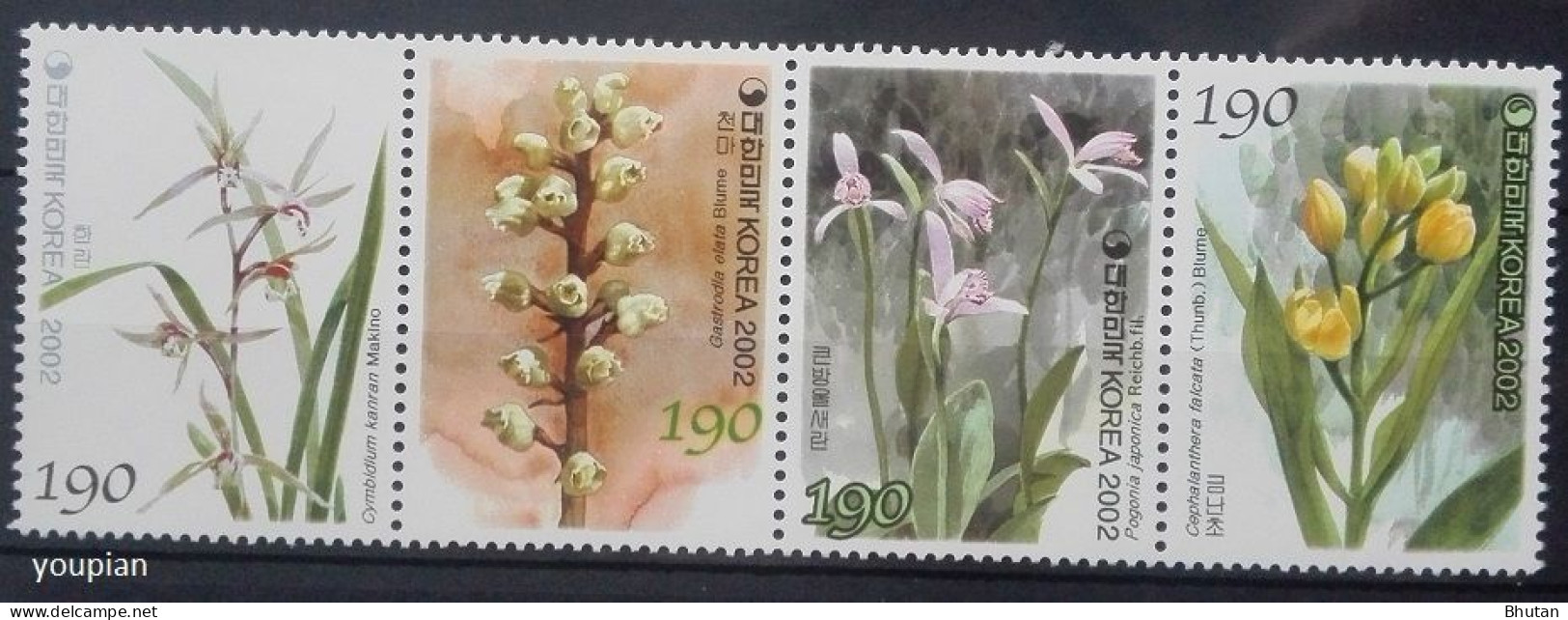 South Korea 2002, Flowers, MNH Unusual Stamps Strip - Corée Du Sud