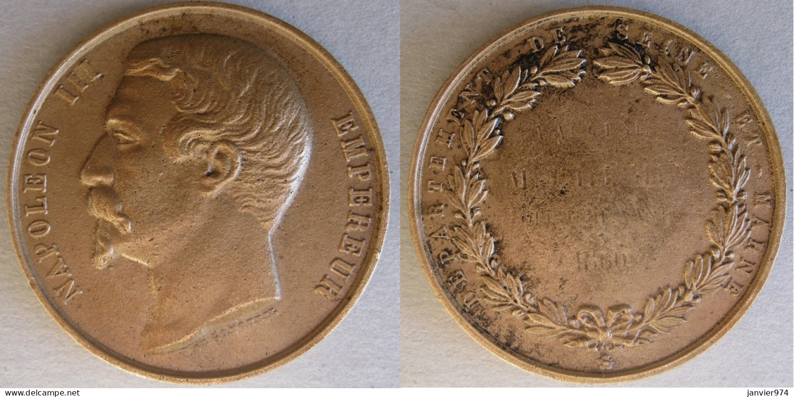 Médaille En Cuivre Napoleon III , Département De La Seine Et Marne 1860 , Par Longueil - Monarquía / Nobleza