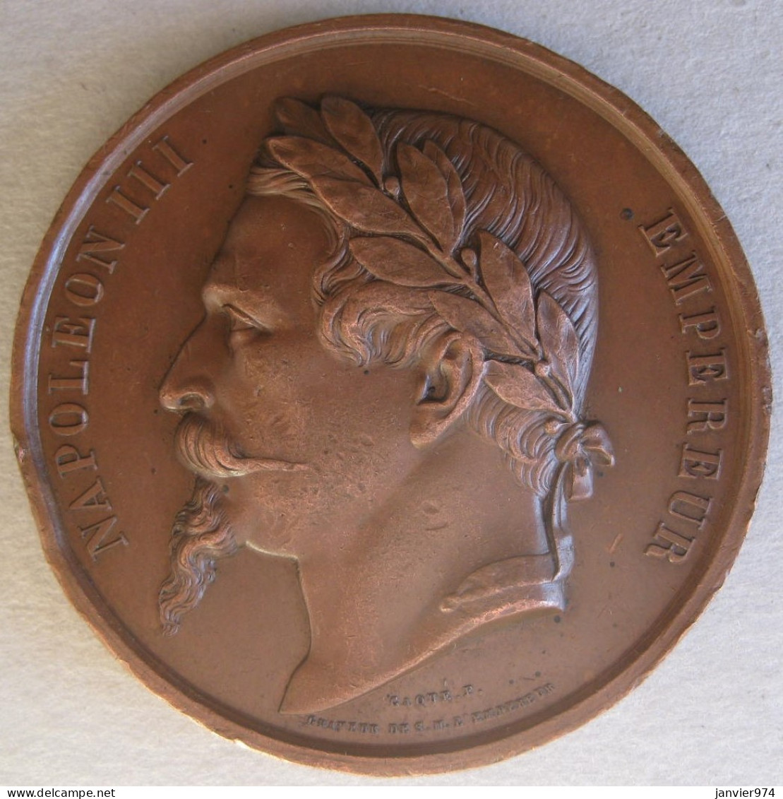 Médaille En Cuivre Napoléon III , Concours Agricole LAVAL 1862 Animaux Reproducteurs, Gravée Par Caque - Monarchia / Nobiltà