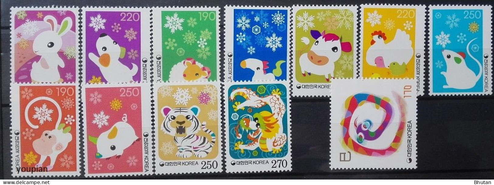 South Korea 2002-2013, Chinese Horoscope, Twelve MNH Unusual Stamps Set - Corée Du Sud
