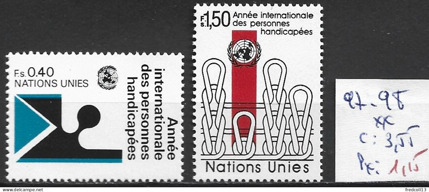 NATIONS UNIES OFFICE DE GENEVE 97-98 ** Côte 3.55 € - Unused Stamps