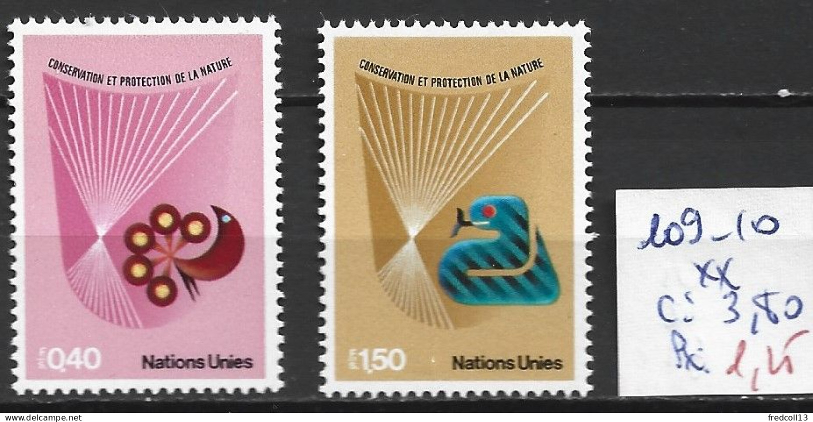 NATIONS UNIES OFFICE DE GENEVE 109-10 ** Côte 3.80 € - Neufs