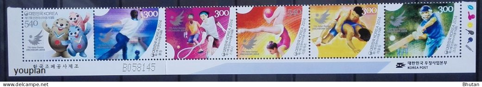 South Korea 2014, Asian Games In Incheon, MNH Stamps Strip - Corée Du Sud