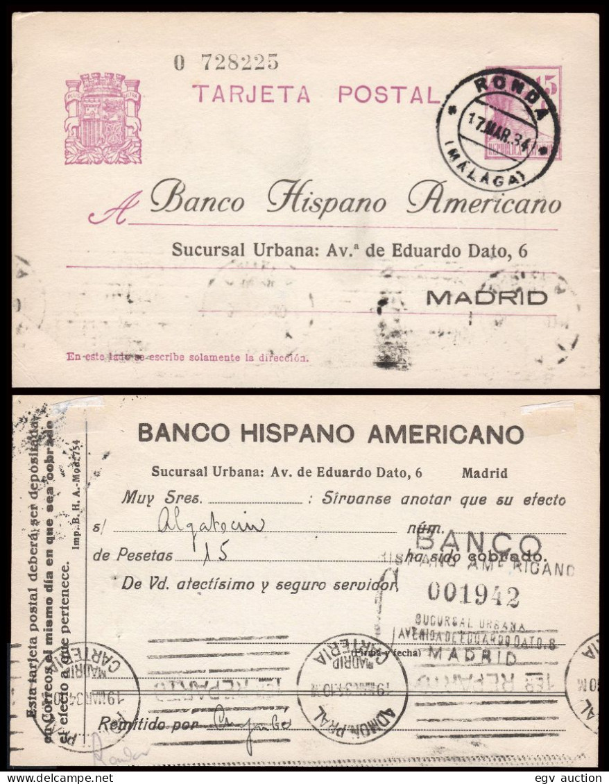 Málaga - Edi O EP 69iap - Entero Postal Sobreimpresión Privada "Banco Hispano Americano" - 1931-....