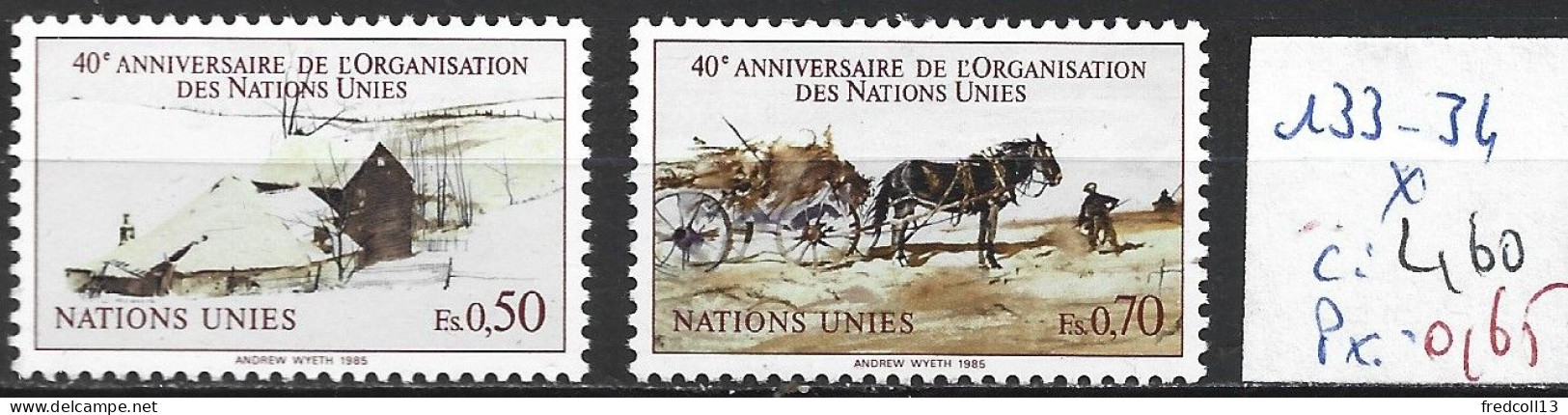 NATIONS UNIES OFFICE DE GENEVE 133-34 * Côte 2.60 € - Unused Stamps