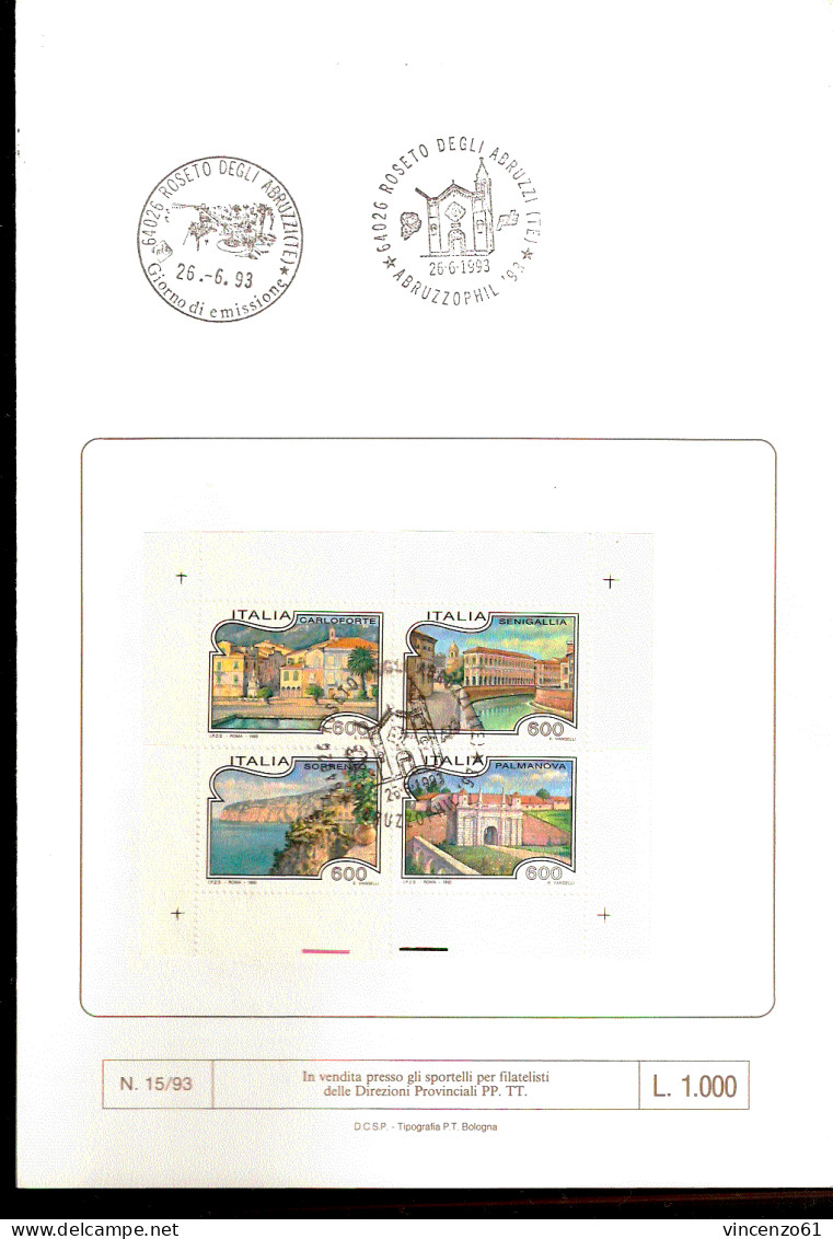 1993 Bollettino Turistica.  Senigallia, Sorrento Plamanova Carloforte Con Francobolli Ed Annullo Fdc - Other & Unclassified