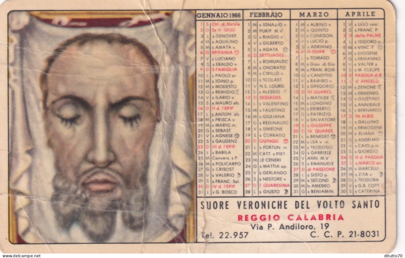 Calendarietto - Suore Veroniche Del Volto Santo - Reggio Calabria - Anno 1966 - Petit Format : 1961-70