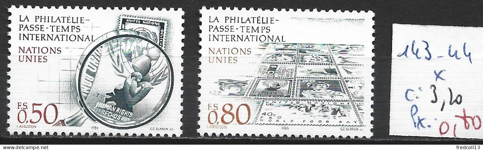 NATIONS UNIES OFFICE DE GENEVE 143-44 * Côte 3.20 € - Neufs
