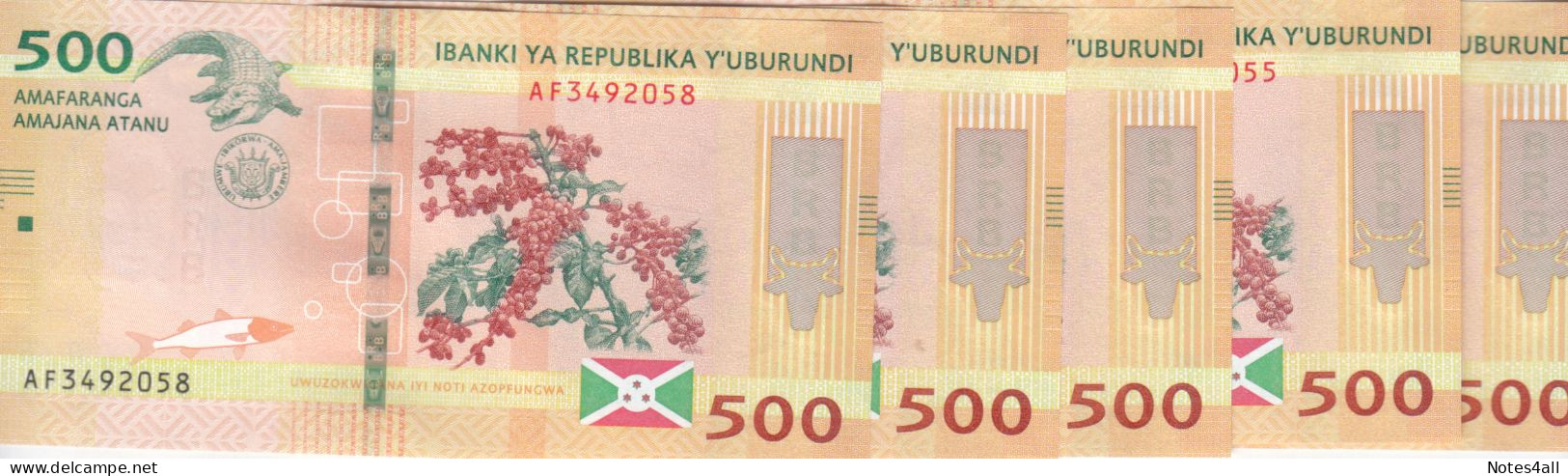 BURUNDI 500 FRANCS 2018 P 50 Lot X5 UNC Notes - Burundi