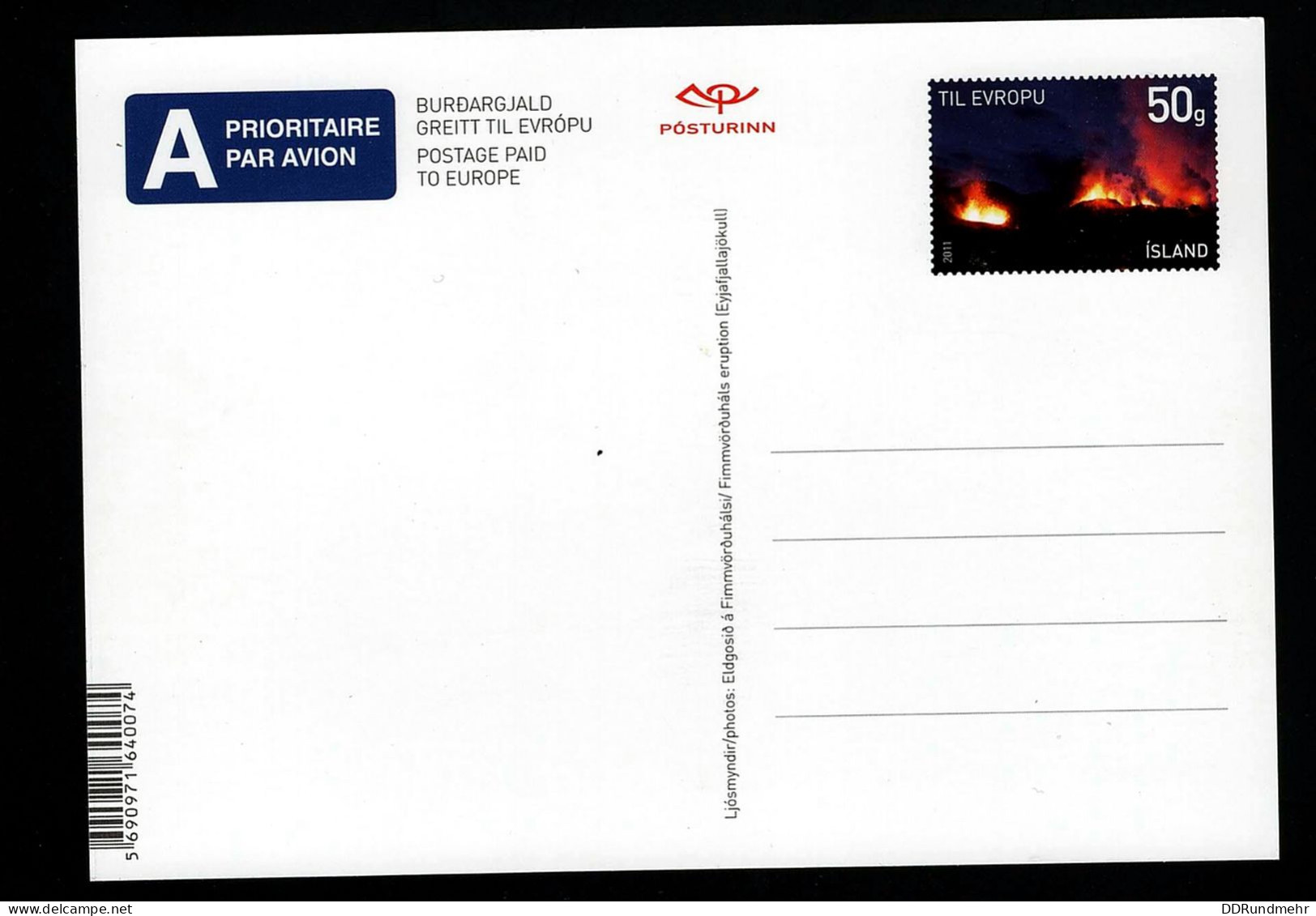 2009 Volcano Ti Levropu  Look For Scan Unused - Islande