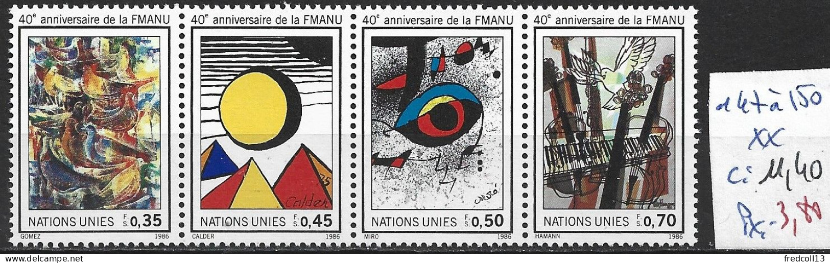 NATIONS UNIES OFFICE DE GENEVE 147 à 150 ** Côte 11.40 € - Neufs