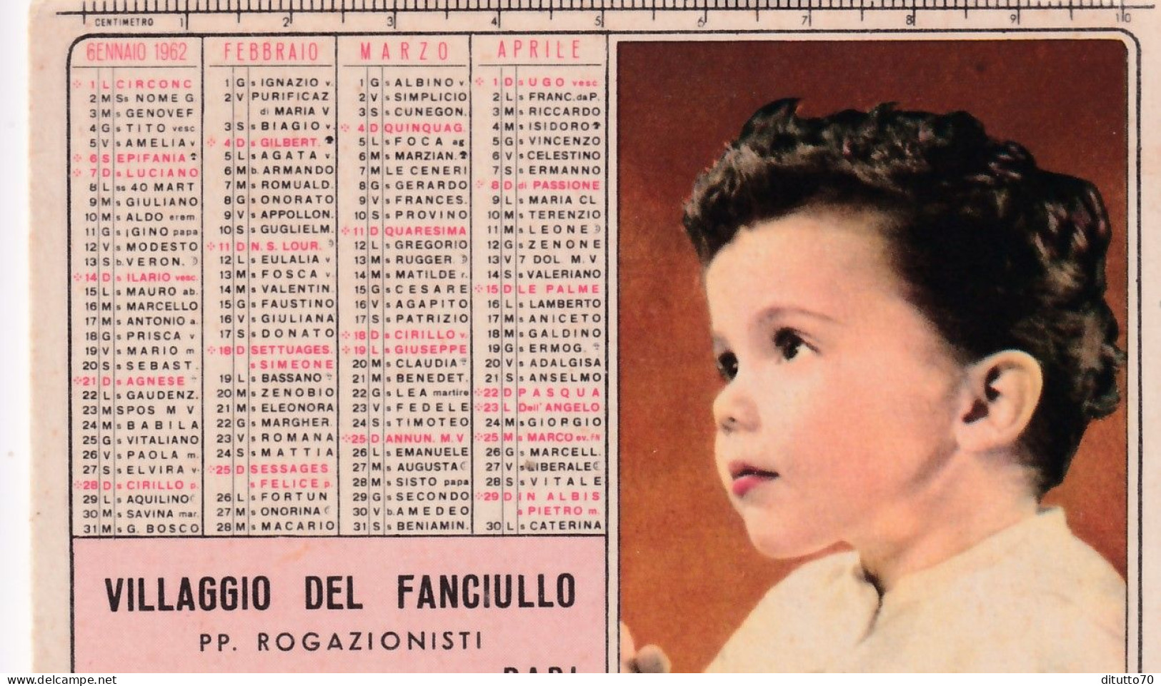 Calendarietto - Villaggio Del Fanciullo - Pp.rogazionisti - Anno 1962 - Klein Formaat: 1961-70