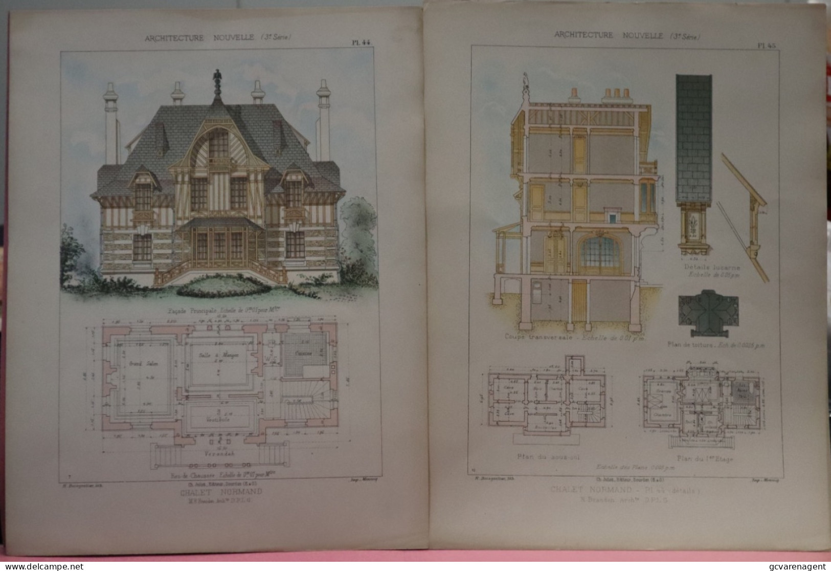 2 PLANS =   CHALET NORMAND  -  Mr. BRANDON  ARCHITECTE   37 X 28 CM  VOIR LES IMAGES ÉTAT DES PLANS - Architettura