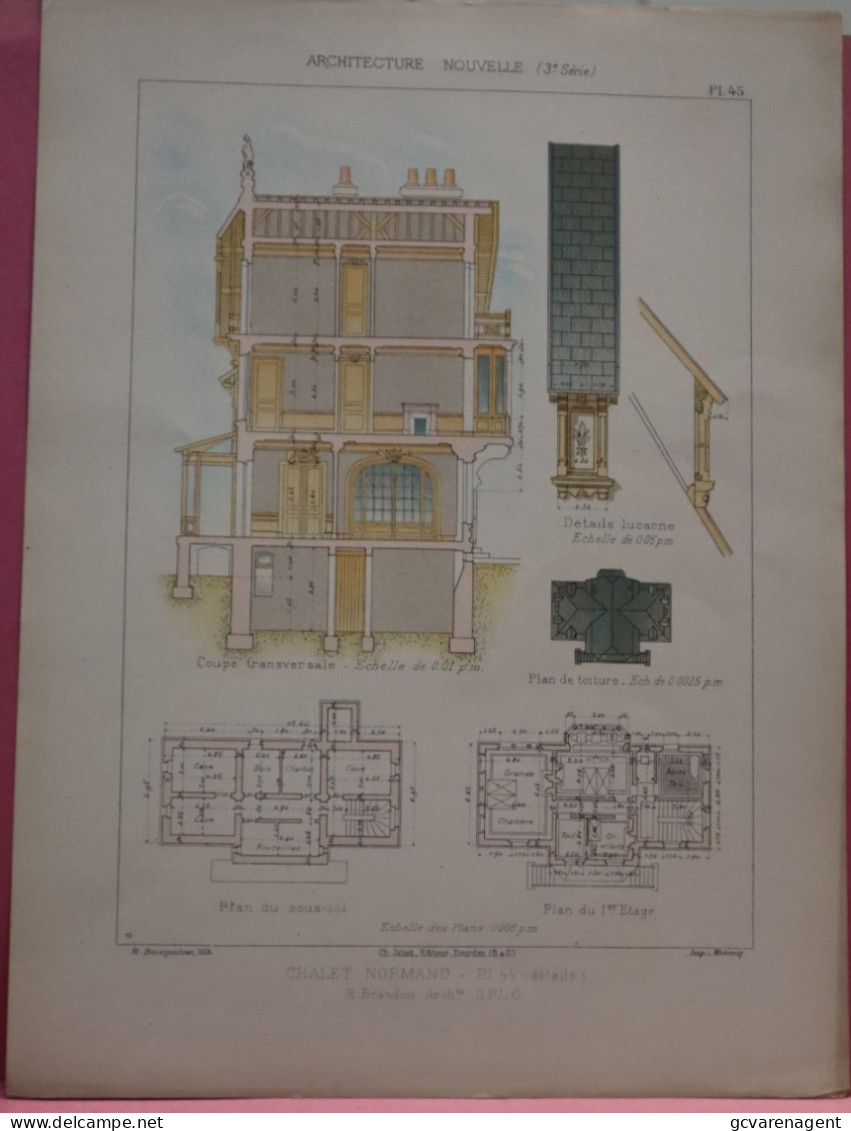 2 PLANS =   CHALET NORMAND  -  Mr. BRANDON  ARCHITECTE   37 X 28 CM  VOIR LES IMAGES ÉTAT DES PLANS - Architecture