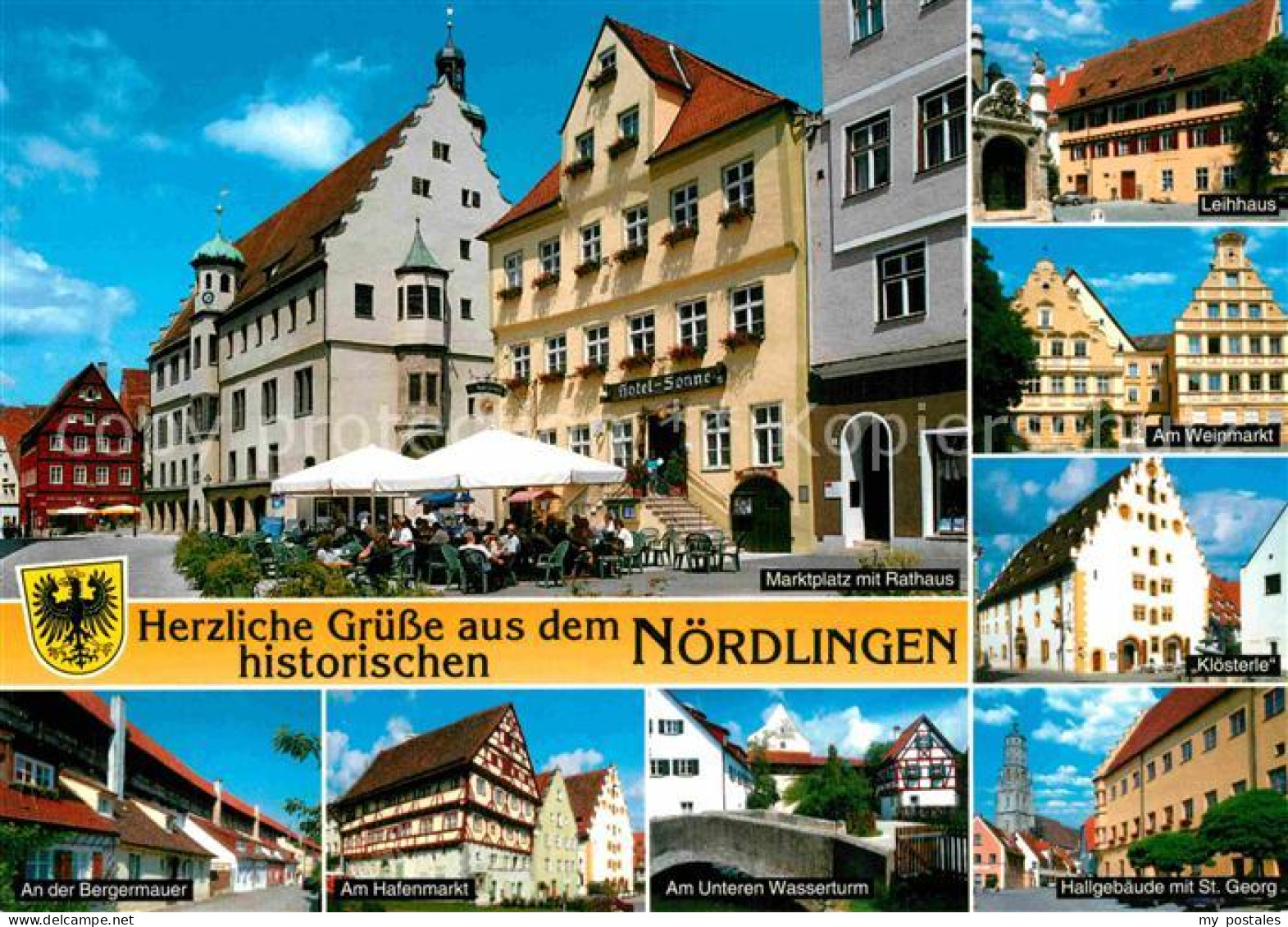 72845038 Noerdlingen Marktplatz Rathaus Bergermauer Hafenmarkt Wasserturm Hallge - Noerdlingen