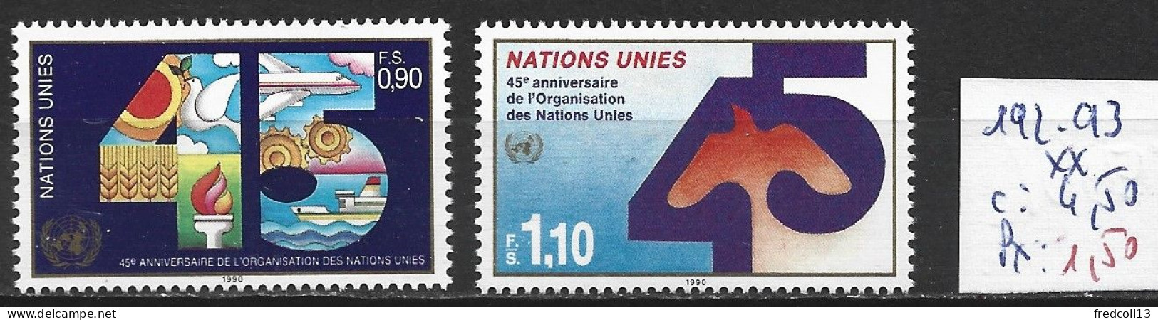 NATIONS UNIES OFFICE DE GENEVE 192-93 ** Côte 4.50 € - Unused Stamps