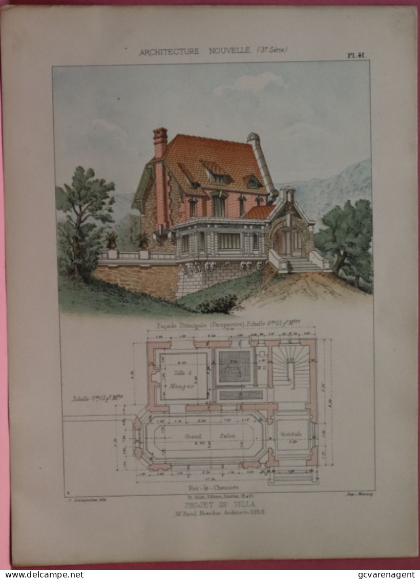 2 PLANS =   PROJET DE VILLA  -  Mr. RAOUL BRANDON  ARCHITECTE   37 X 28 CM  VOIR LES IMAGES ÉTAT DES PLANS - Architecture