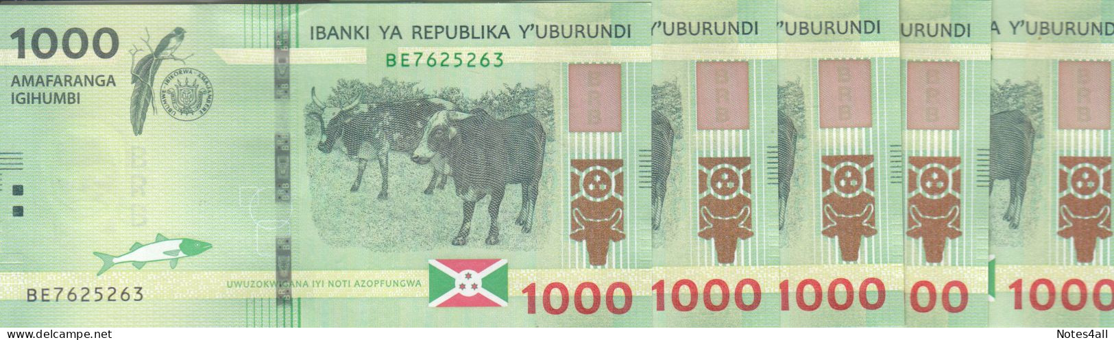 BURUNDI 1000 FRANCS 2021 P 51 Lot X5 UNC Notes - Burundi