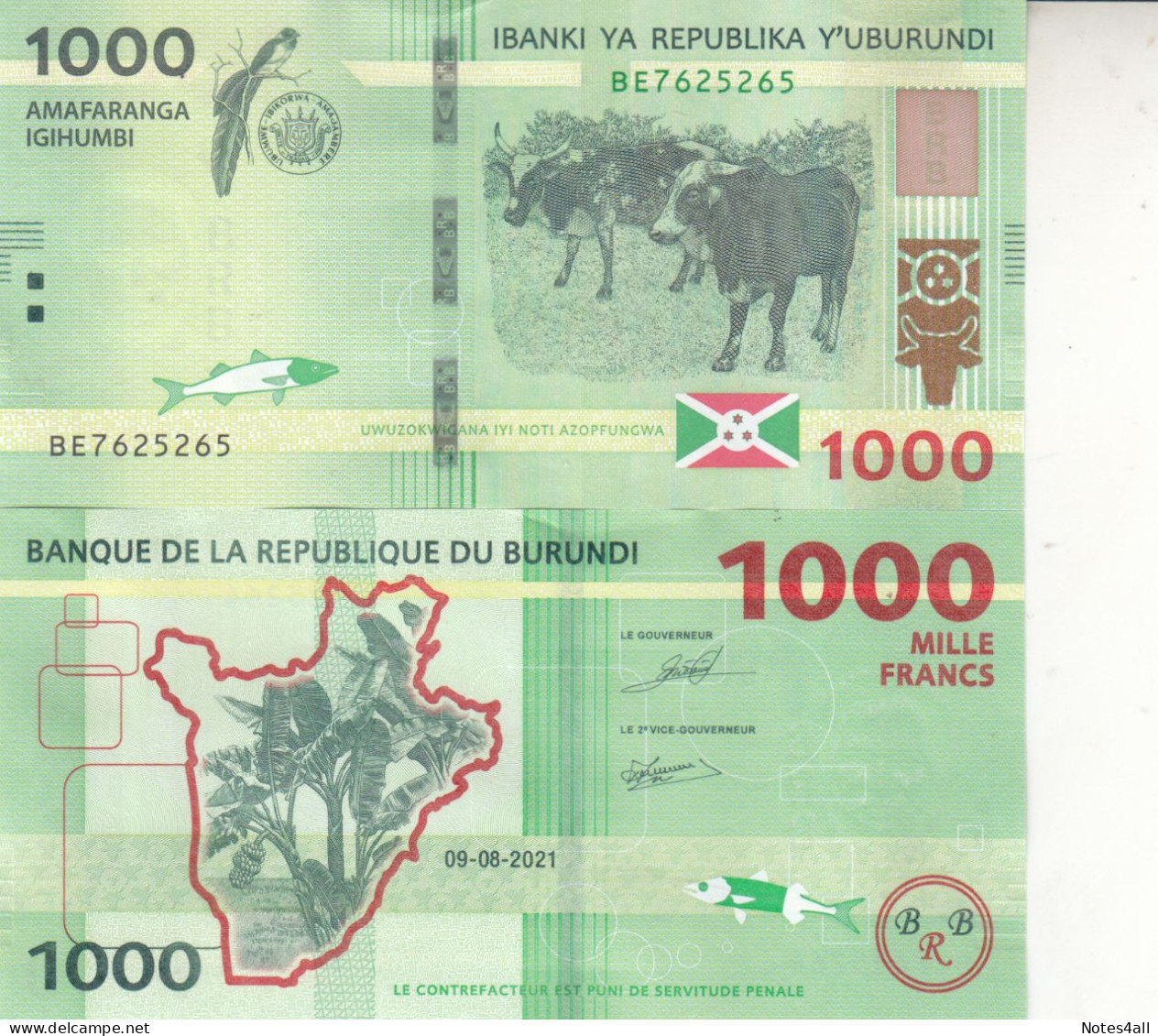 BURUNDI 1000 FRANCS 2021 P 51 Lot X5 UNC Notes - Burundi