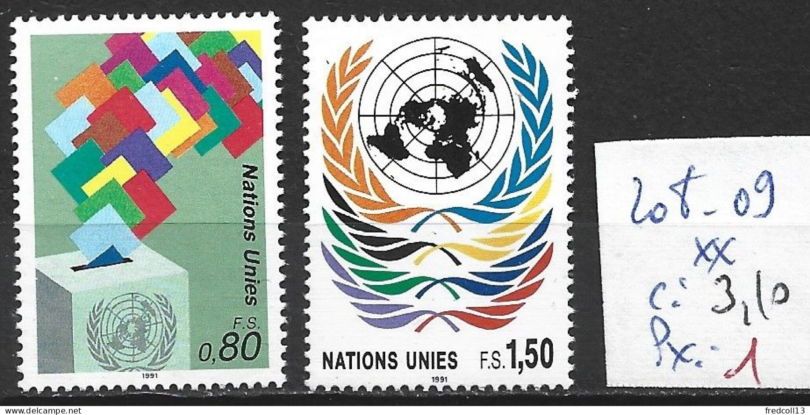 NATIONS UNIES OFFICE DE GENEVE 208-09 ** Côte 3.10 € - Ongebruikt