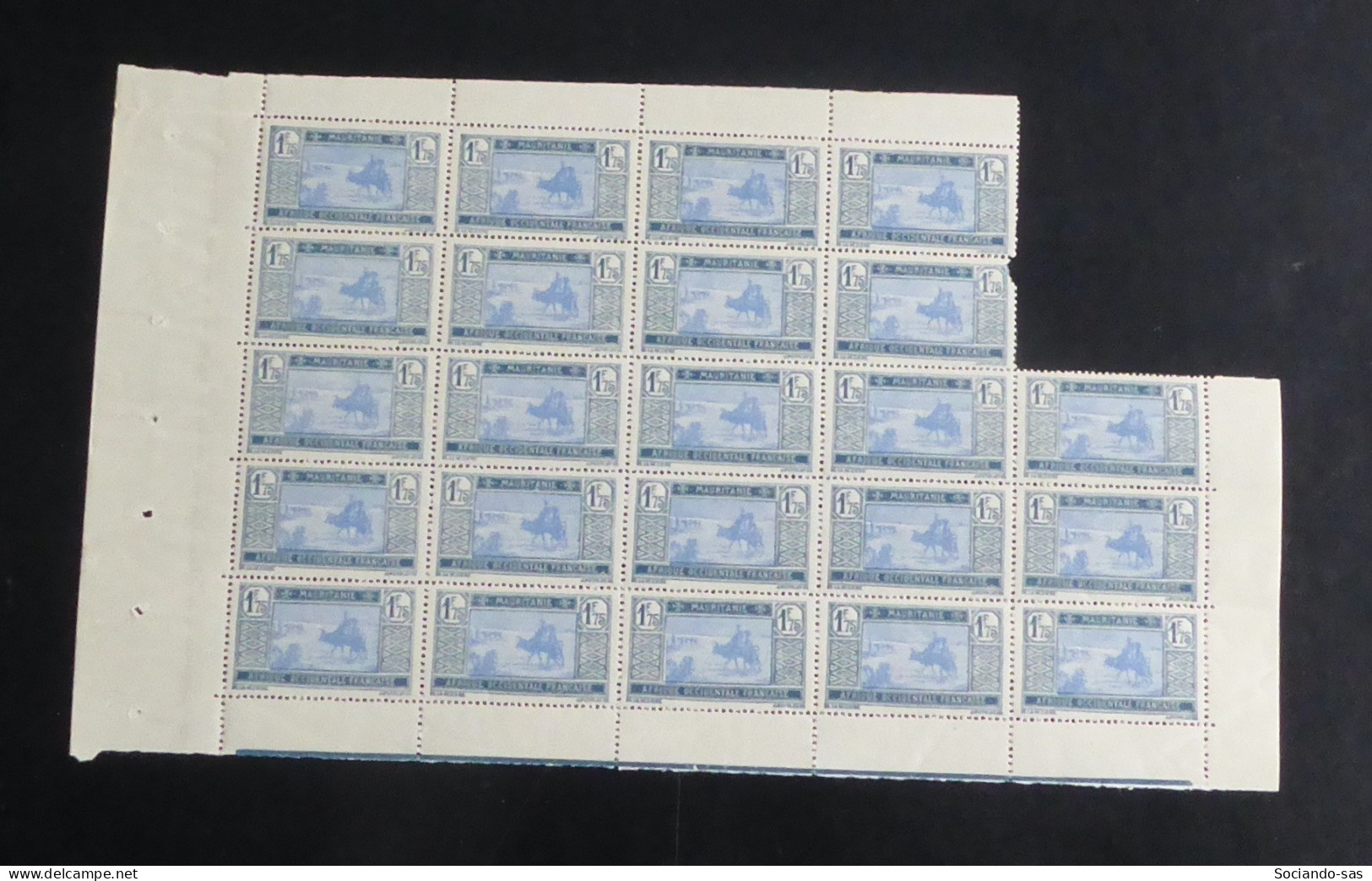 MAURITANIE - 1928-38 - N°YT. 60B - Nomades 1f75 Bleu - Bloc De 23 Bord De Feuille - Neuf Luxe** / MNH - Neufs