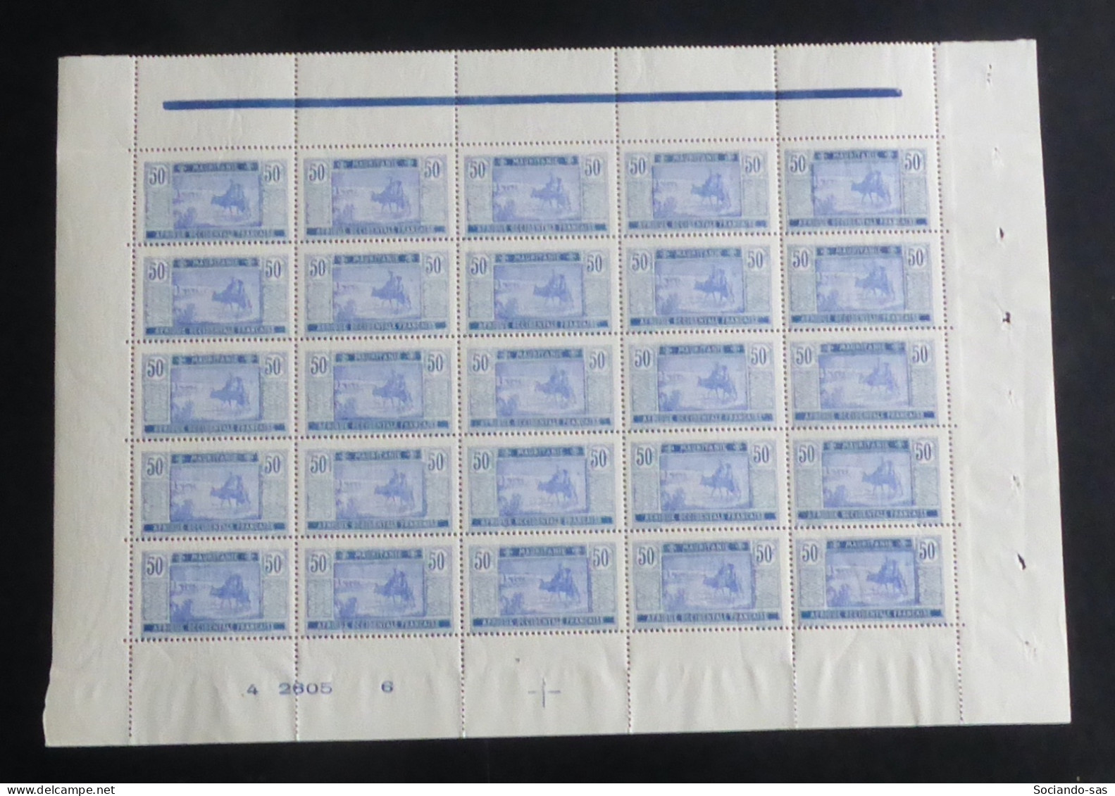 MAURITANIE - 1922-26 - N°YT. 45 - Nomades 50c Bleu - Bloc De 25 Bord De Feuille - Neuf Luxe** / MNH - Neufs