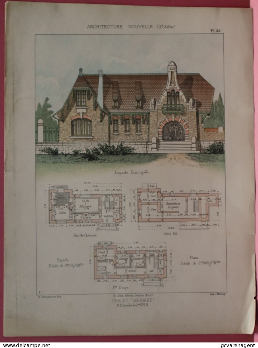 2 PLANS =   CHALET  ,, MIGNARD ,,  -  Mr. RAOUL BRANDON  ARCHITECTE   37 X 28 CM  VOIR LES IMAGES ÉTAT DES PLANS - Arquitectura