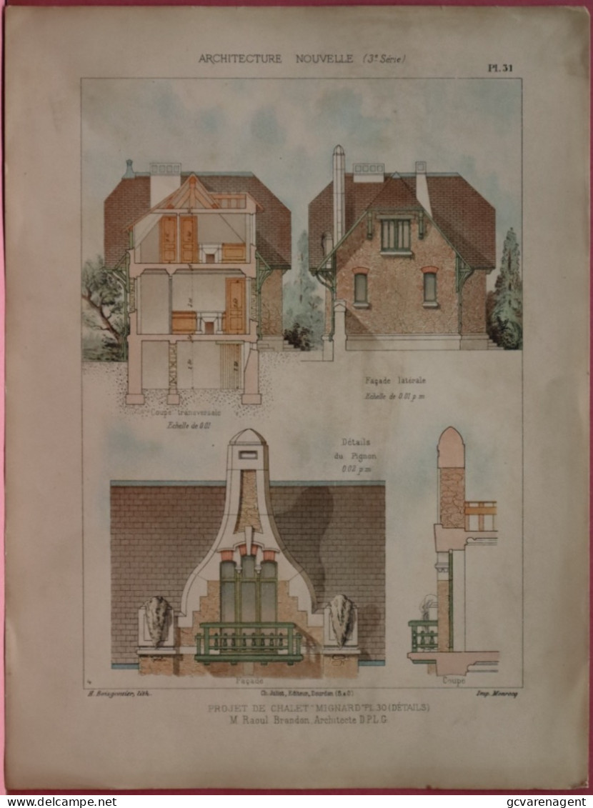 2 PLANS =   CHALET  ,, MIGNARD ,,  -  Mr. RAOUL BRANDON  ARCHITECTE   37 X 28 CM  VOIR LES IMAGES ÉTAT DES PLANS - Architektur