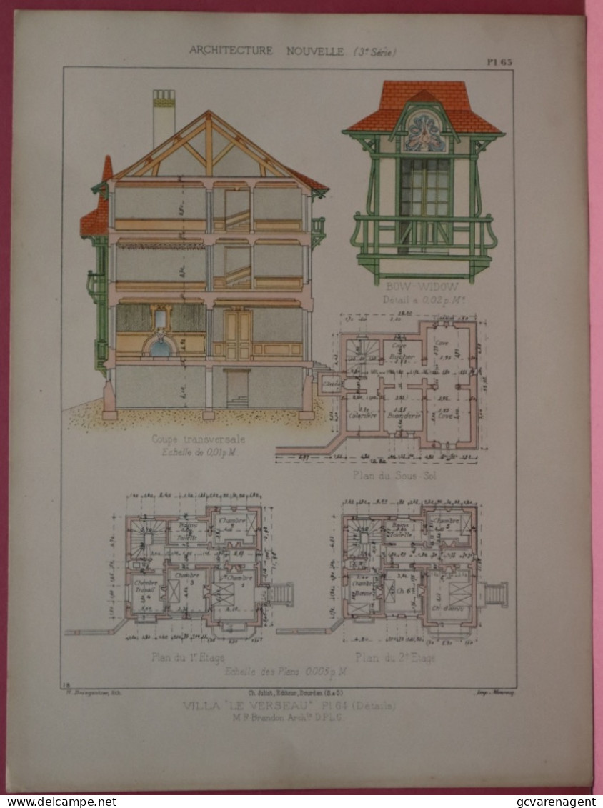 2 PLANS =   VILLA ,, LE VERSEAU ,,  -  Mr. RAOUL BRANDON  ARCHITECTE   37 X 28 CM  VOIR LES IMAGES ÉTAT DES PLANS - Architecture
