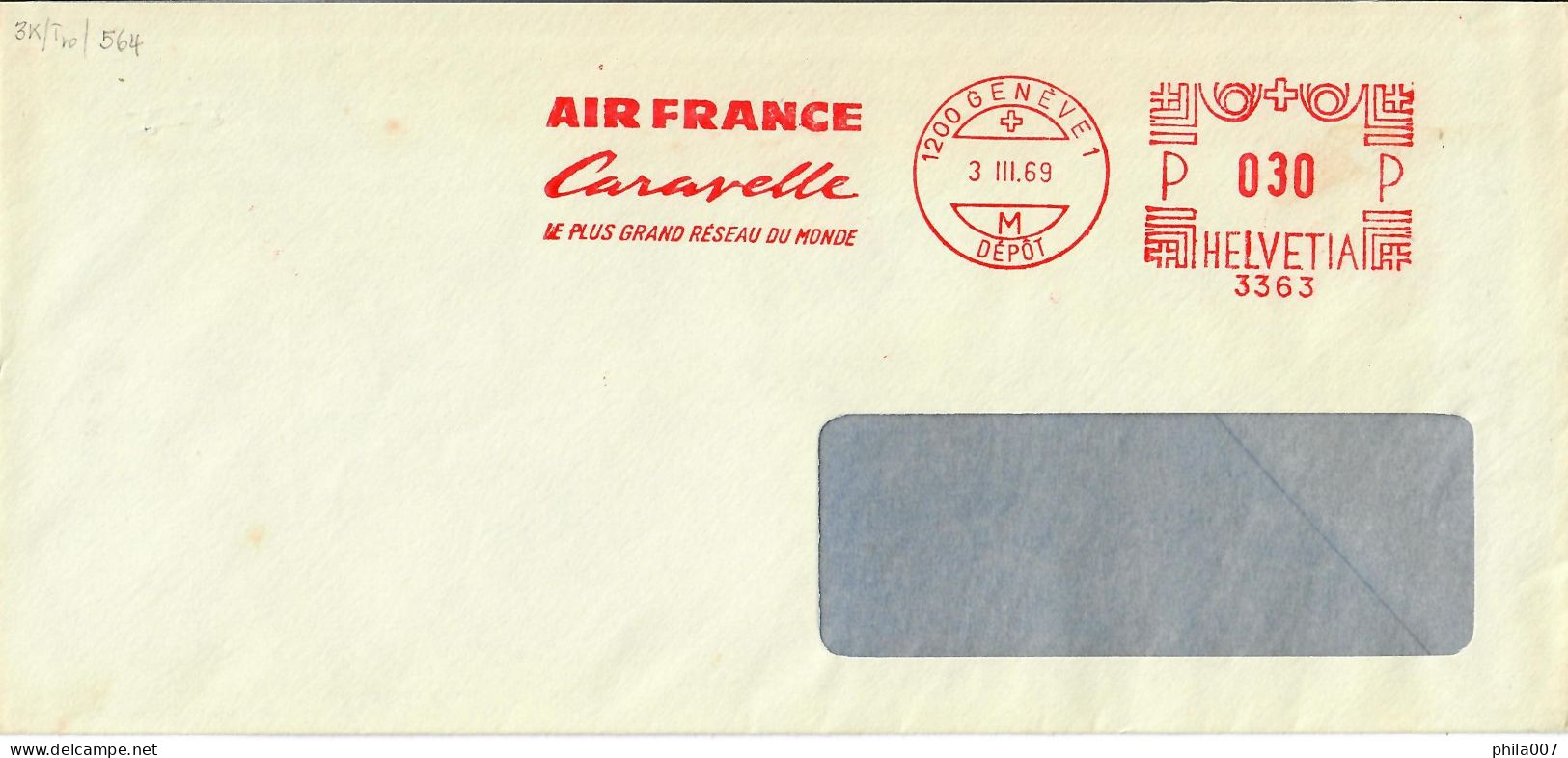 Switzerland Meter Stamp EMA Avec Slogan Air France Caravelle - Frankeermachinen